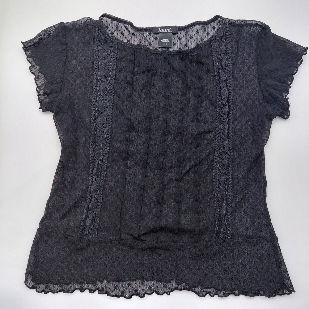 Vtg Black Taunt Whimsigoth Floral Lace Shirt Y2K Fairy Grunge Goth USA L Teen